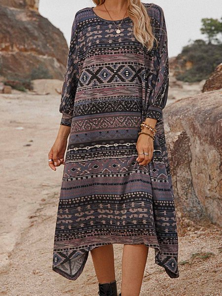 

Blue A-Line Long Sleeve Cotton-Blend Dresses, Midi Dresses