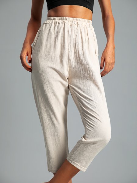 

Linen Solid Pants, Beige, Shorts