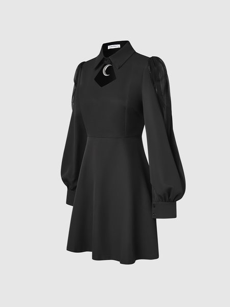 

Elegant Regular Fit Solid Weaving Dress, Black, Mini Dresses