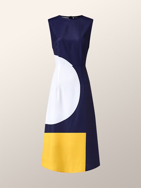 

Geometric Sleeveless Elegant Dress, Purplish blue, Dresses