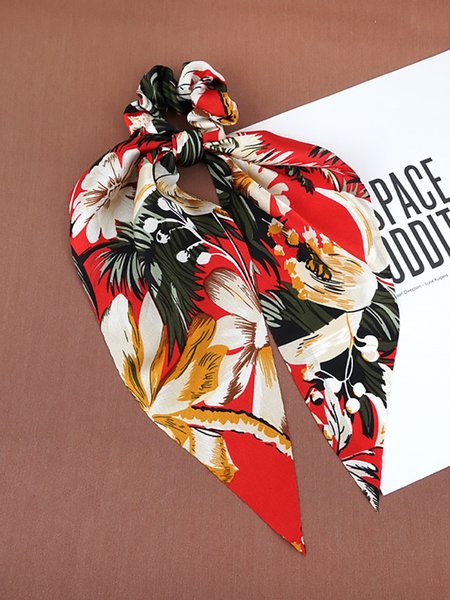 

Ethnic style flower long ribbon tie hair tie, Red, Headdress