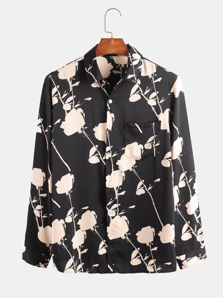 

Cotton-Blend Printed Vintage Shirts & Tops, Black, Men's shirts