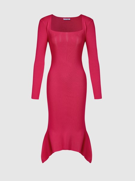 

Solid Regular Fit Weaving Dress, Deep pink, Midi Dresses