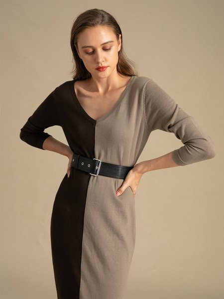 

Long Sleeve Elegant Solid Sweater Dress, As picture, Maxi Dresses