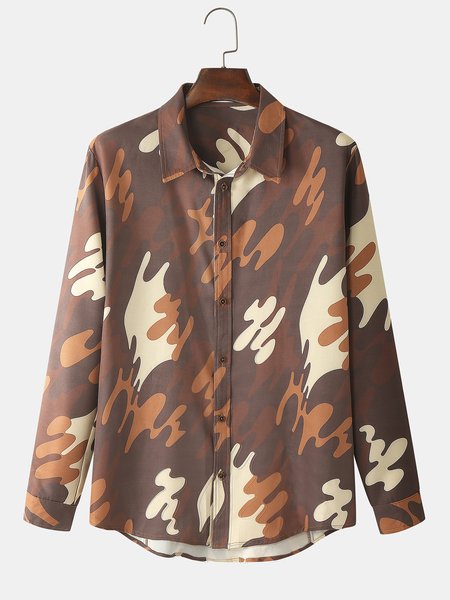 

Casual Geometric Shirts & Tops, Army green, Men's shirts