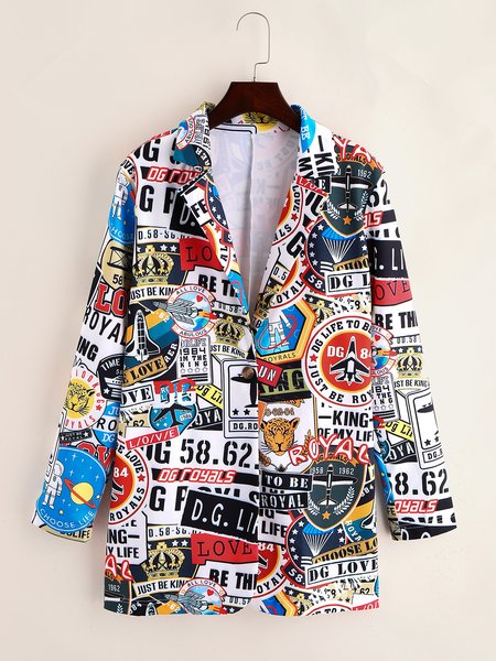 

Printed casual long-sleeved suit, As picture, Blazers