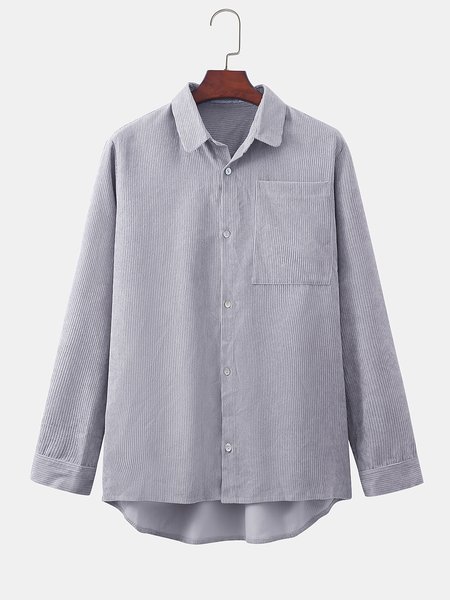 

Shirt Collar Solid Vintage Overshirt, Gray, Men's shirts