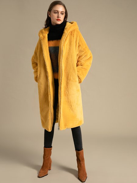 

Shift Long Sleeve Hoodie Simple Outerwear, Yellow, Coats