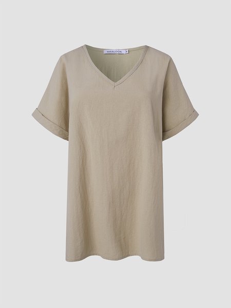 

Casual Cotton-Blend Short Sleeve Shirts & Tops, Khaki, T-Shirts