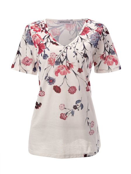 

Floral Casual Short Sleeve Shift T-shirt, White, Tees & T-shirts