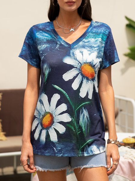 

Shift Floral Short Sleeve Casual T-shirt, Blue, T-Shirts