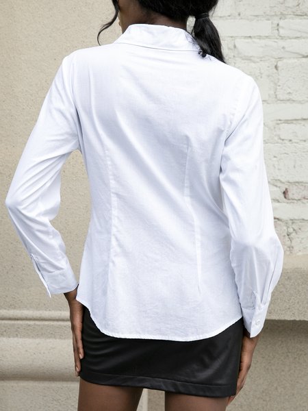 

Plain Shirt Collar Long Sleeve Top, White, Blouses and Shirts