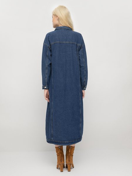 

Lapel Casual Solid Denim Outerwear, Deep blue, Coats