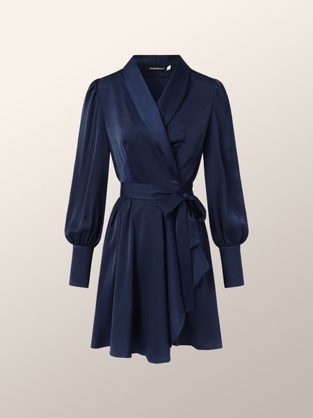 

V Neck Elegant Long sleeve Dress, Dark blue, Dresses