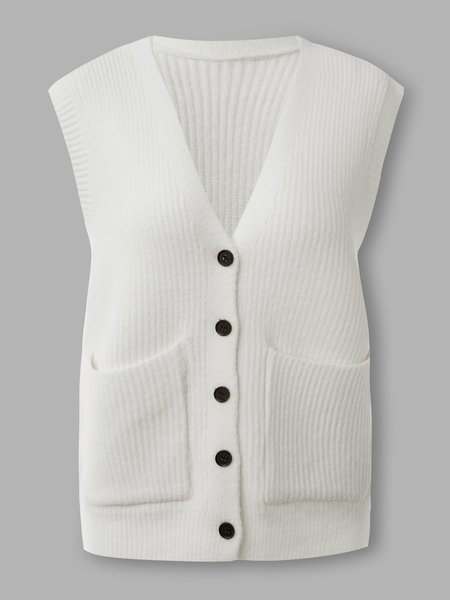 

V Neck Casual Regular Fit Sweater, White, Pullovers