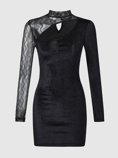 

Simple Crew Neck Fitted Dress, Black, Mini Dresses