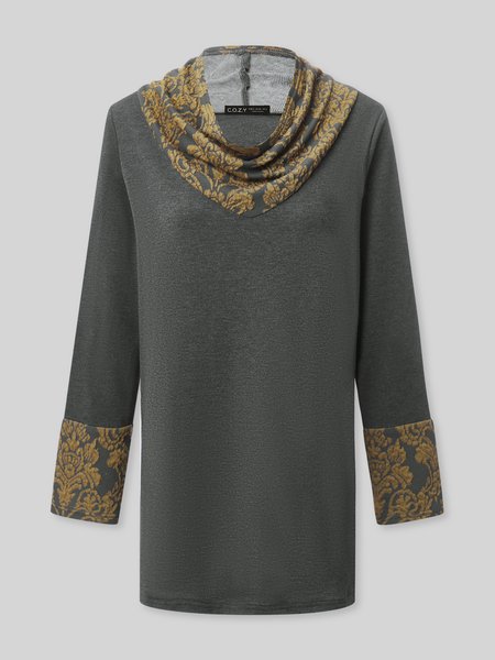

Paisley A-Line Casual Cowl Neck Shirts & Tops, Deep gray, Tops