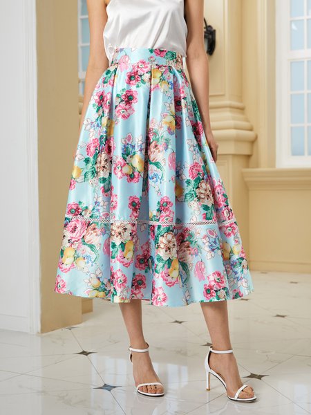 

Elegant Floral Daily Midi Long skirt, As picture, Skirts