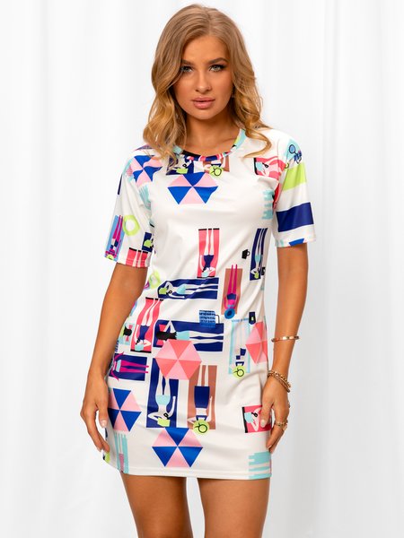 

Casual Shift Short Sleeve Knitting Dress, White, Dresses