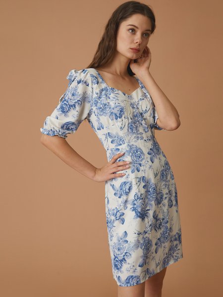 

Square Neck Elegant Dress, As picture, Mini Dresses