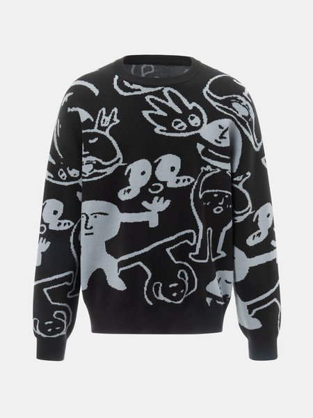 

Long Sleeve Casual Sweater, Black, Men's Sweater