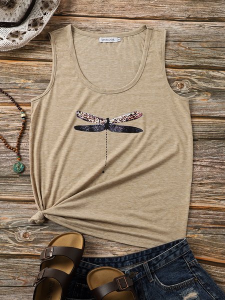 

Animal Print Sequins Round Neck Sleeveless Tank Tops, As picture, Tanks & Camis