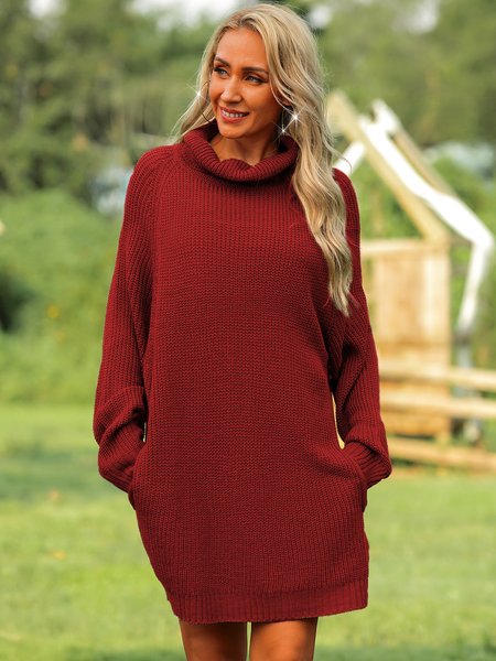

Turtleneck Long Sleeve Sexy Dresses, Wine red, Dresses
