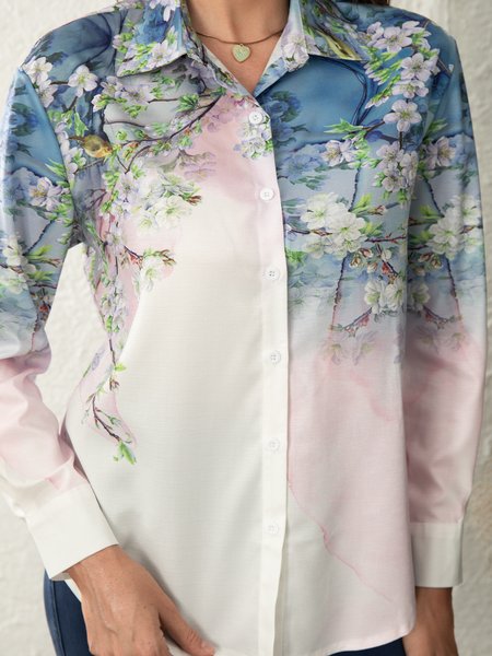 

Long Sleeve Shift Shirt Collar Shirts & Tops, Blue, Blouses & Shirts