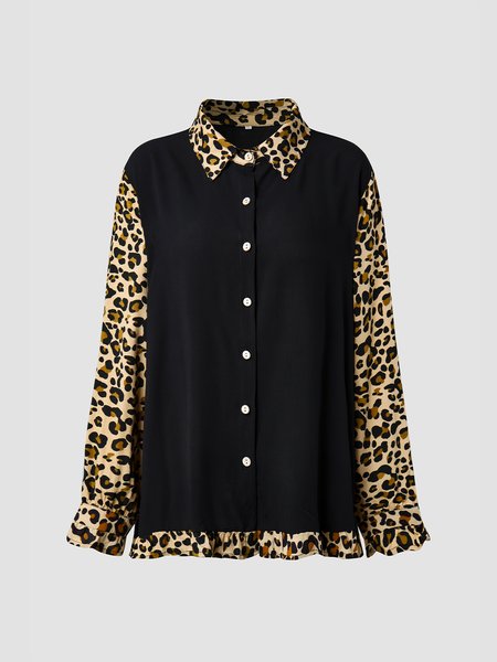 

Leopard Vintage Casual Elegant Shirt Collar Shirts & Tops, Shirts & Blouses