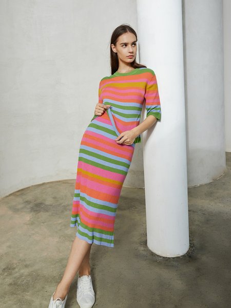 

Shift Acrylic Stripes Midi Skirt, As picture, Midi Skirts