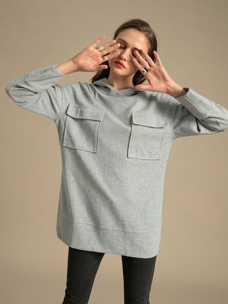 

Casual Solid Hooded Long Sleeve Hoodie, Gray, Hoodies and Sweatshirts