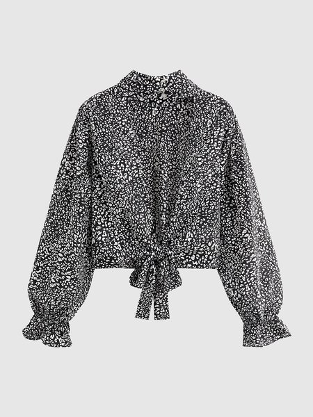 

Regular Fit Leopard High Neck Tops, Black-white, Tops