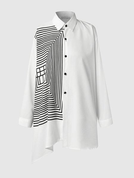 

Geometric Shirt Collar Blouse, White, Blouses and Shirts