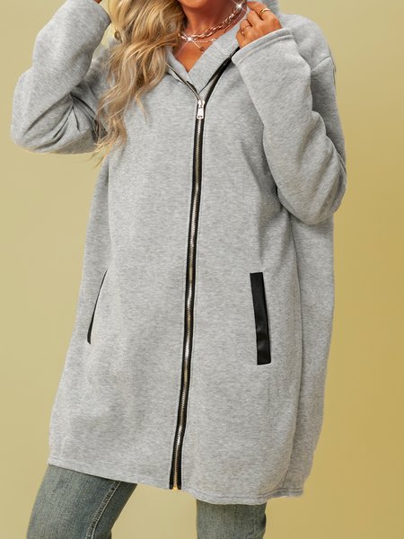 

Elegant Plain Long Sleeve Outerwear, Gray, Outerwear