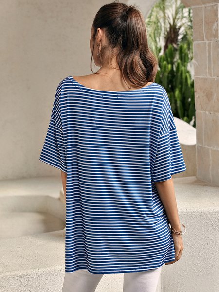 

Short Casual Sleeve Shirts & Tops, Stripe-blue, T-Shirts