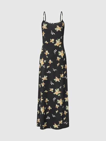 

Spaghetti Floral Fitted Dress, Black, Maxi Dresses