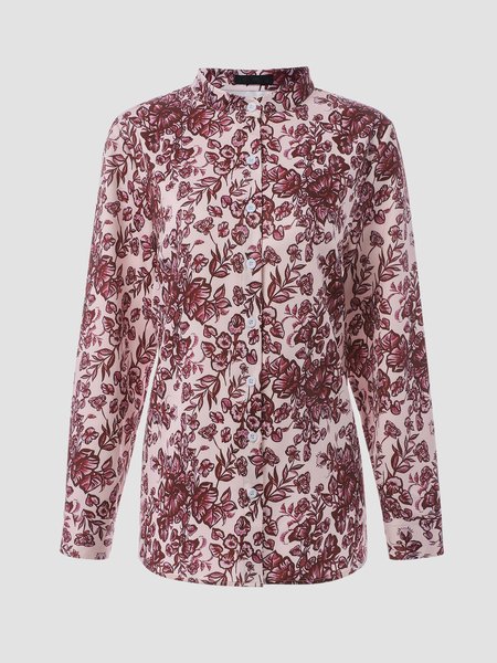 

Shift Stand Collar Floral Long Sleeve Shirts & Tops, Red, Shirts & Blouses