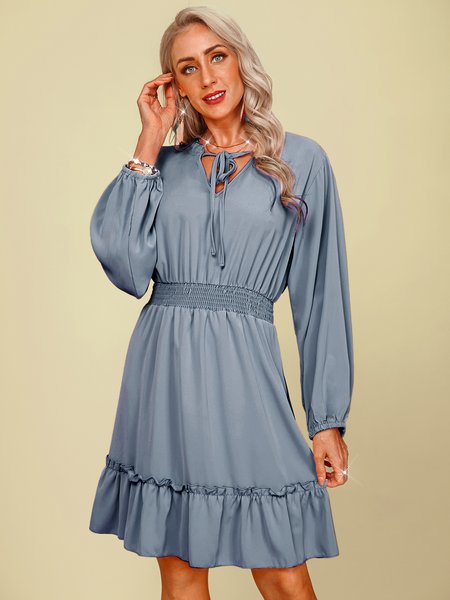 

Boho Plain Long Sleeve Dresses, Gray-blue, Dresses