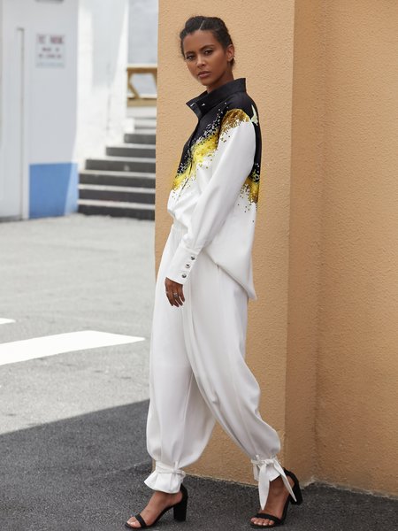 

Printed Elegant Butterfly Long Sleeve Top, As picture, Blouses and Shirts