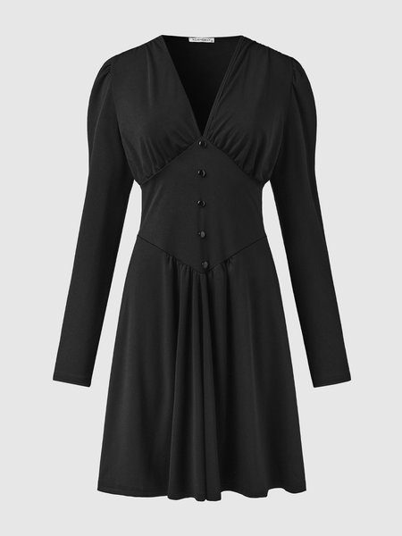 

Regular Fit Simple V Neck Dress, Black, Mini Dresses
