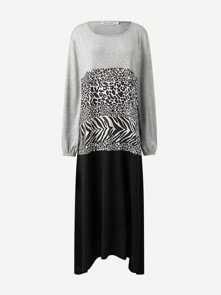 

Scoop Neckline Leopard Dresses, Black-grey, Maxi Dresses