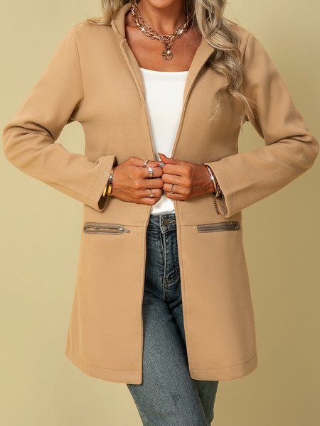 

Maniche Lunghe Dritto Misto lana Colletto Rialzato Giubbotto, Cammello, Outerwear