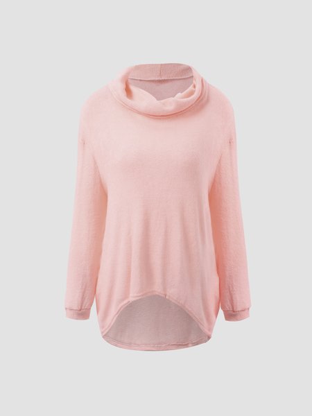 

New high collar pile collar long sleeve knitted T-shirt, Pink, Long sleeve tops