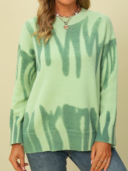 

Geometric Cocoon Long Sleeve Crew Neck Sweater, Green, Knitwear & Sweaters