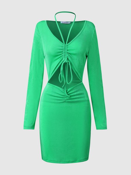 

Solid Knitting Dress, Green, Mini Dresses
