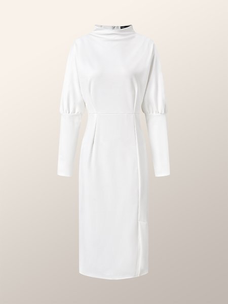 

Elegant Plain Long Sleeve Midi Dress, Beige, Dresses