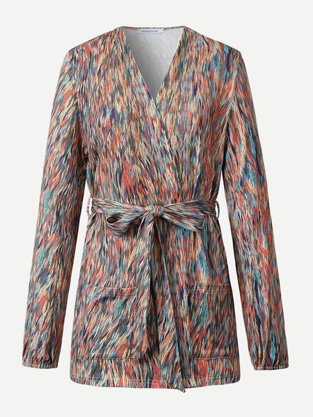 

Geometric Collarless Regular Fit Outerwear, Multicolor, Outerwear