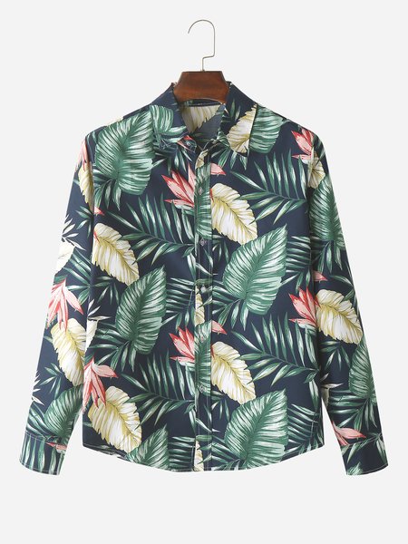 

Mens Print Shirt Collar Long Sleeve Hawaiian Shirts, Deep blue, Men's shirts