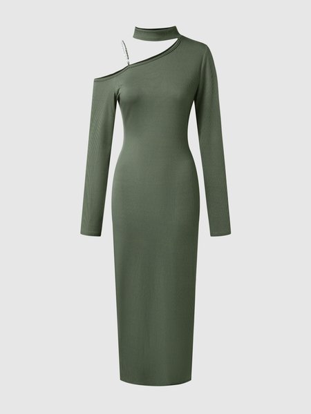 

Elegant Knitting Dress, Green, Midi Dresses