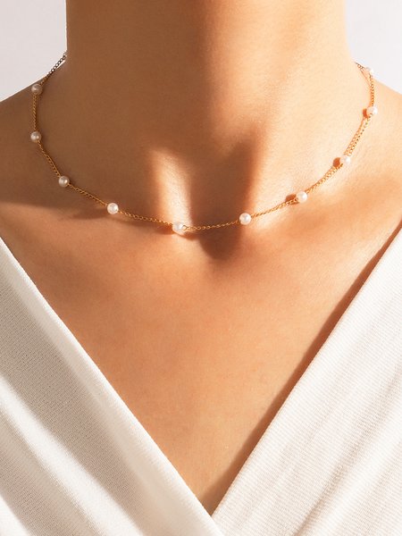 

Short pearl necklace, Golden, Necklaces